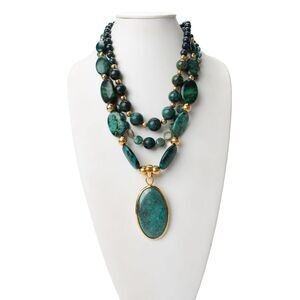 Barrera Womens Gold Tone Turquoise Multi-stone Statement Necklace 23"